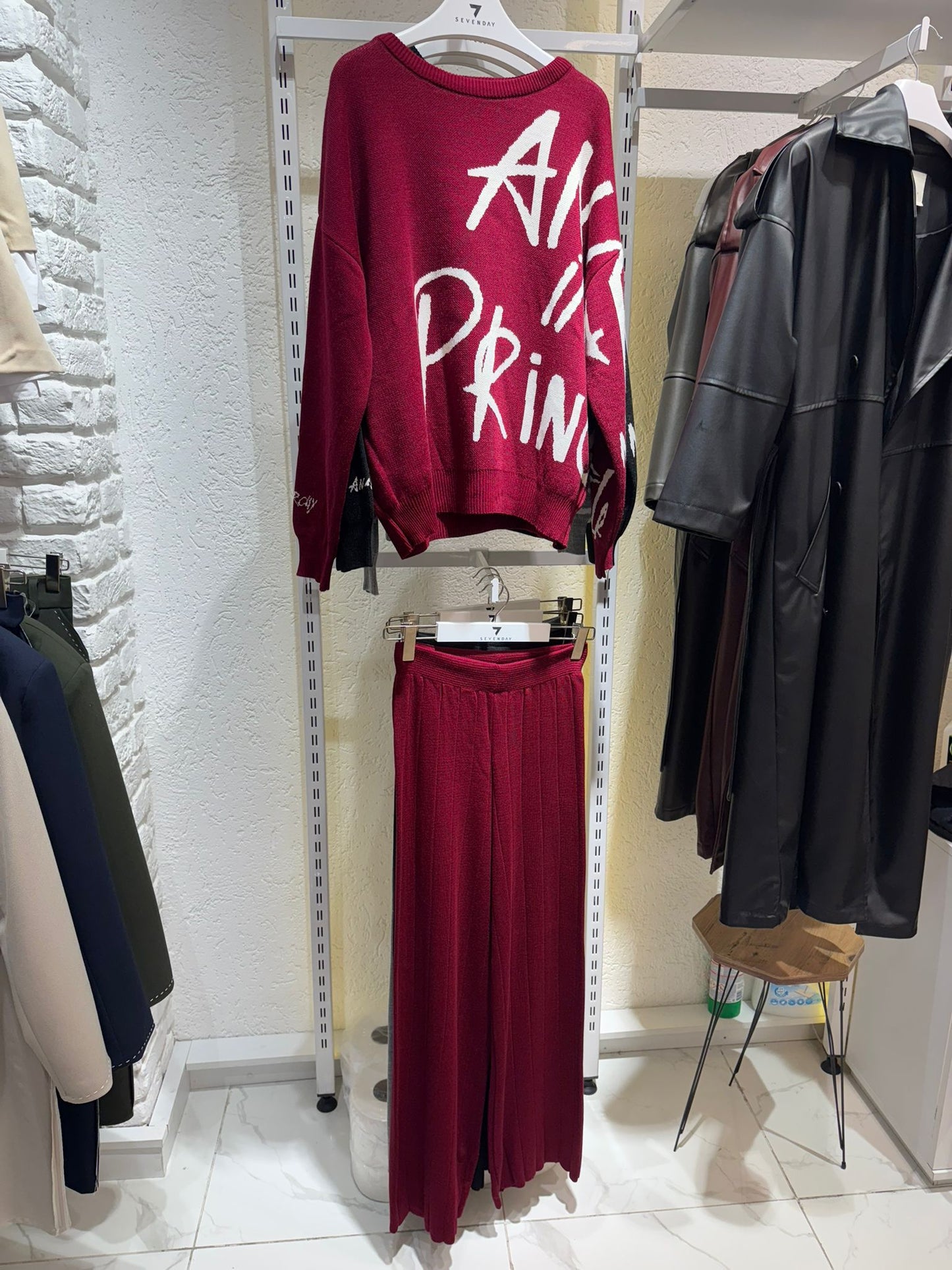 Graphic Knit Sweater and Wide-Leg Pants Set