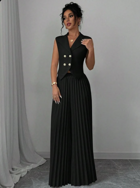 Double-Breasted Pleated Palazzo Suit