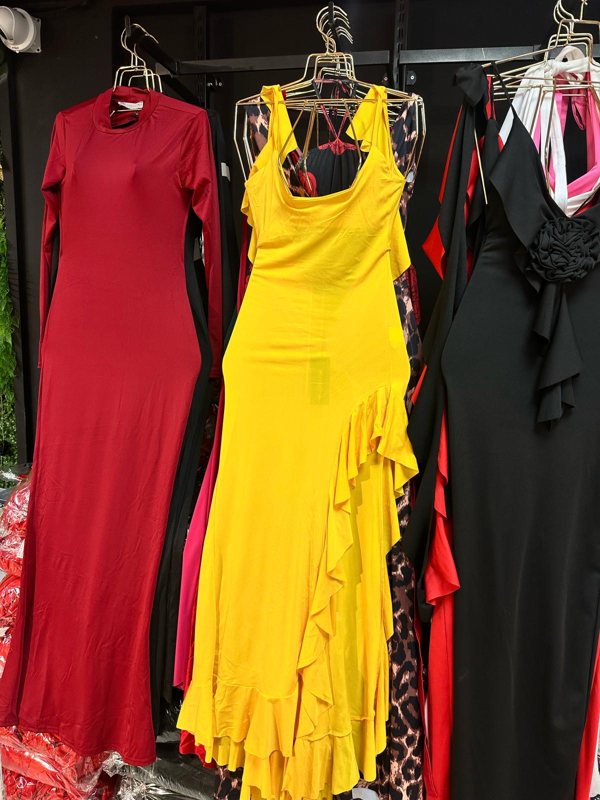 Ruffled Shoulder Asymmetrical Maxi Dress