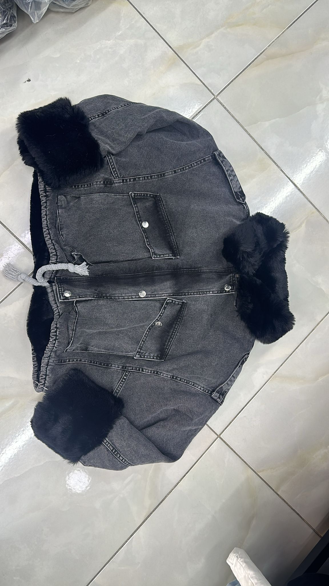 Denim Jacket with Faux Fur Collar - 3almouda