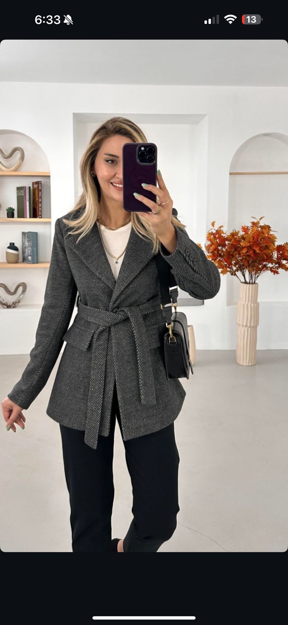 Belted Herringbone Blazer