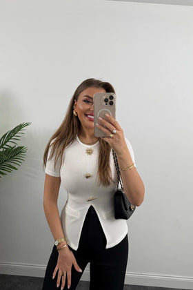Black Asymmetric Button Detail Top