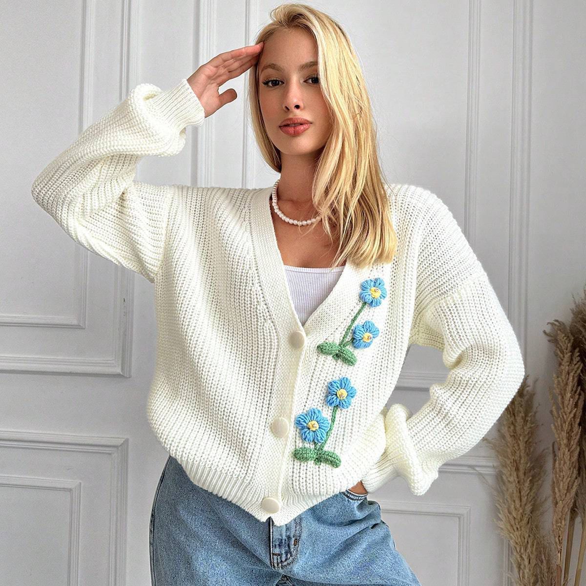 Floral Embroidered Knit Cardigan