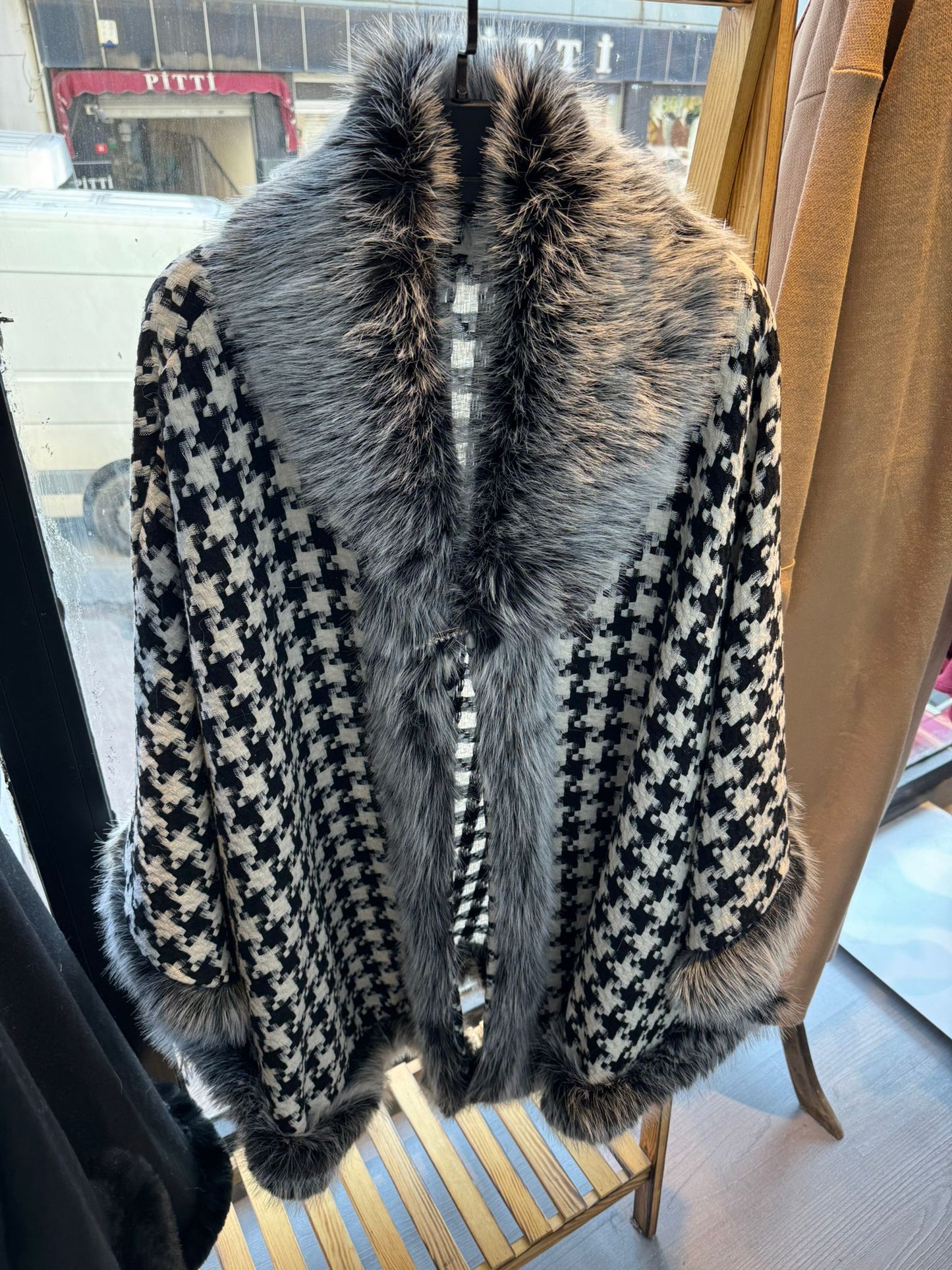 Faux Fur Trimmed Cape Coat