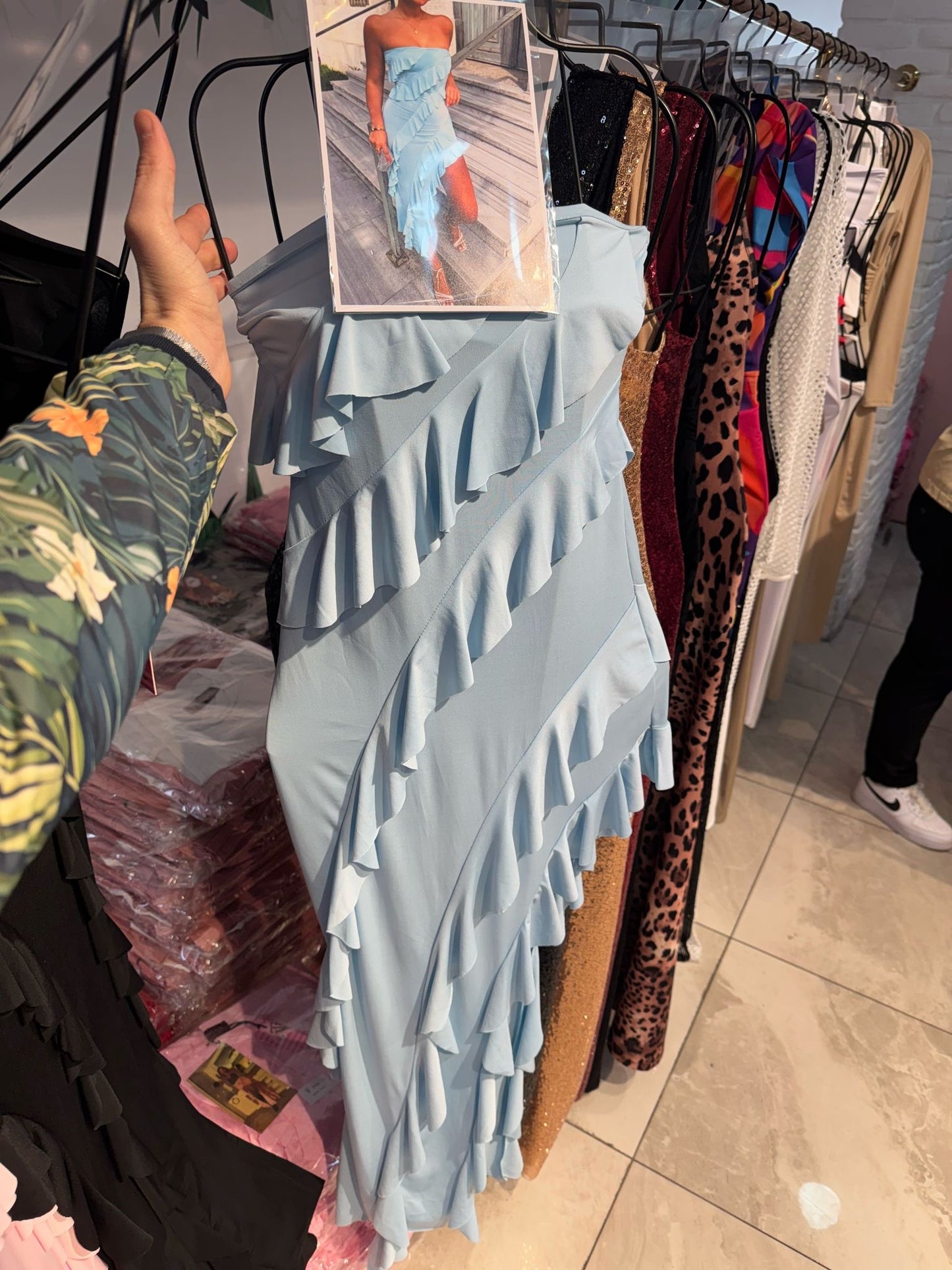 Strapless Ruffled Asymmetrical Dress