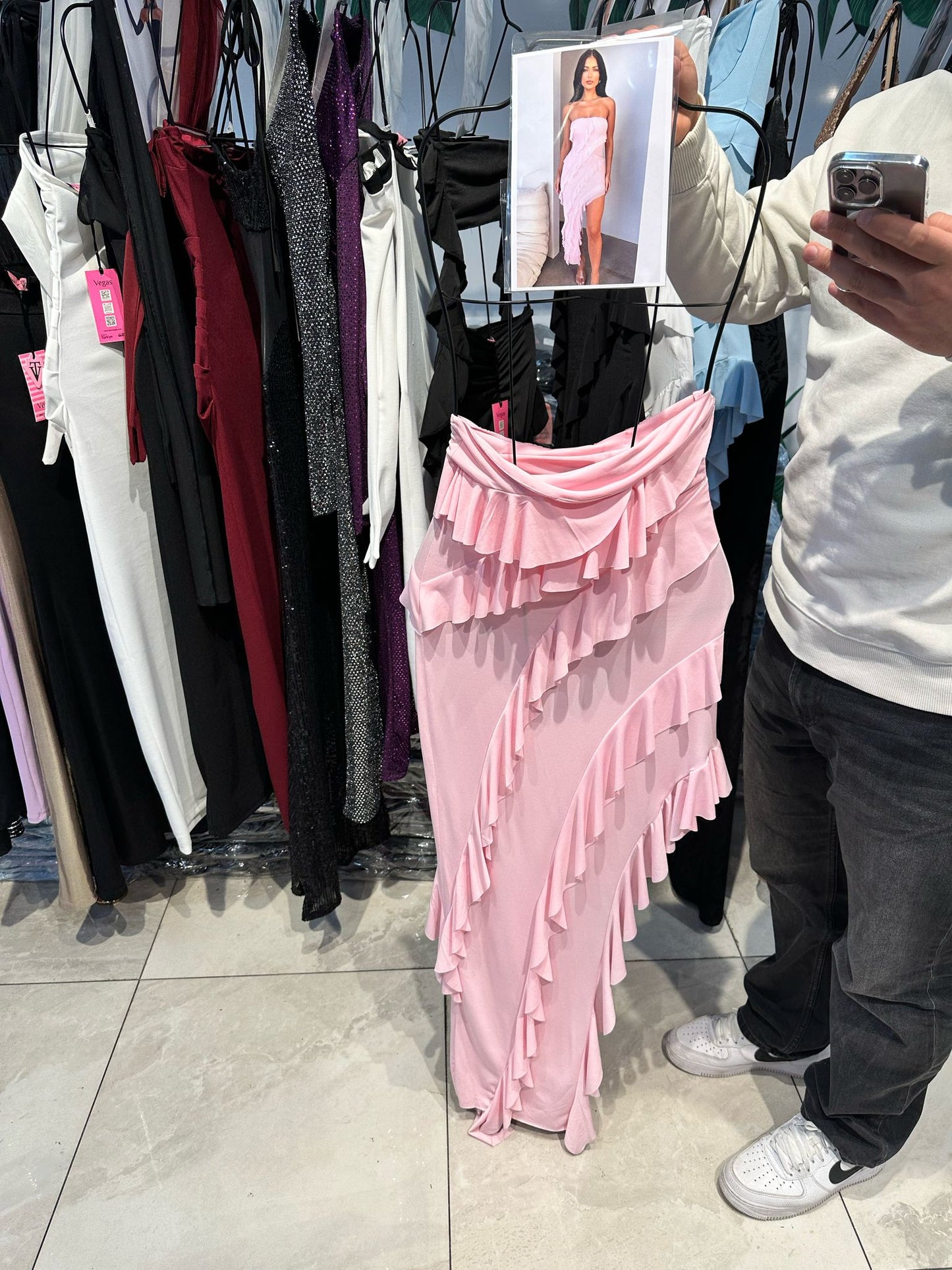 Strapless Ruffled Asymmetrical Dress