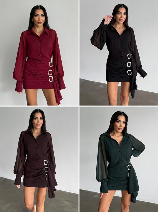 Elegant Ruched Shirt Dress