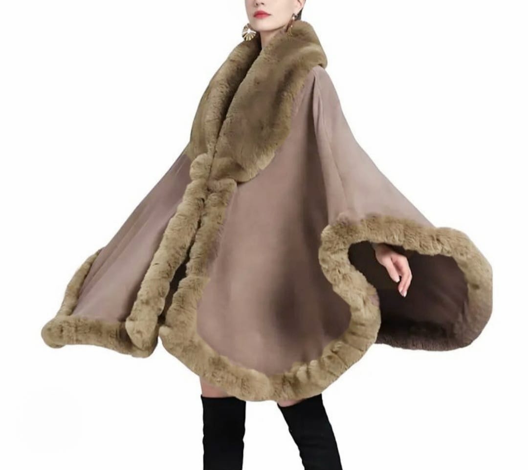 Faux Fur Trimmed Cape Coat