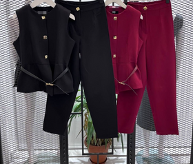 Top & Pants Structured Sleeveless Belted Set