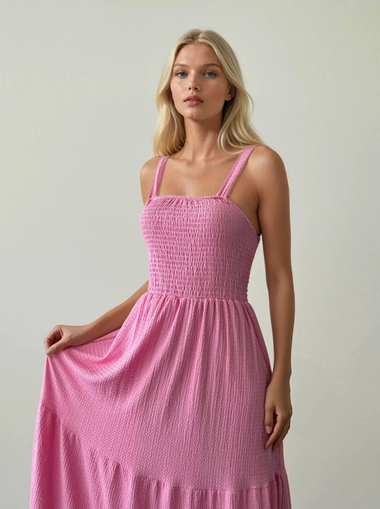 Olive Green Smocked Tiered Maxi Dress