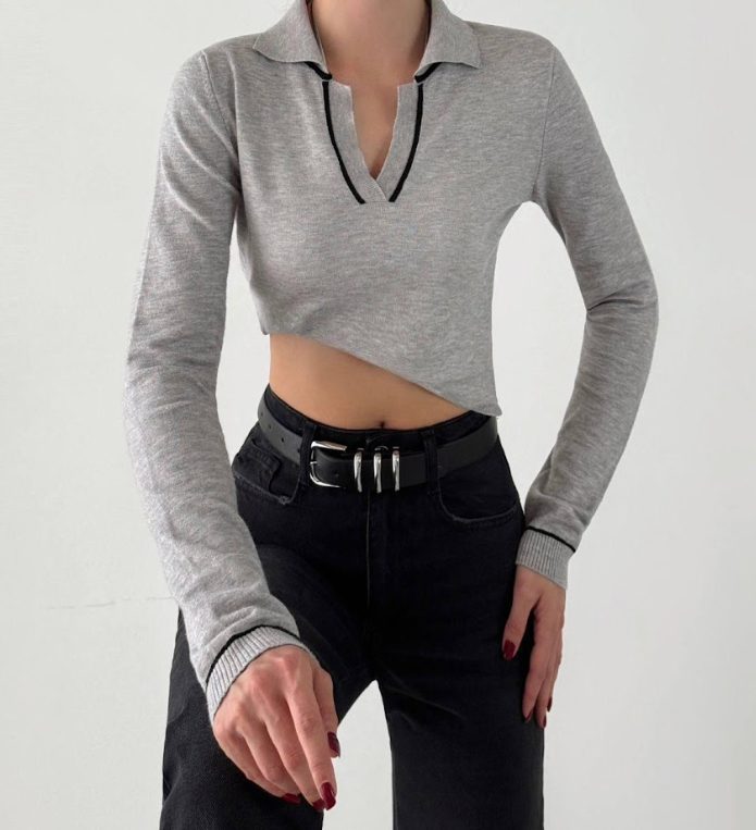 Contrast Trim Collared Knit Top