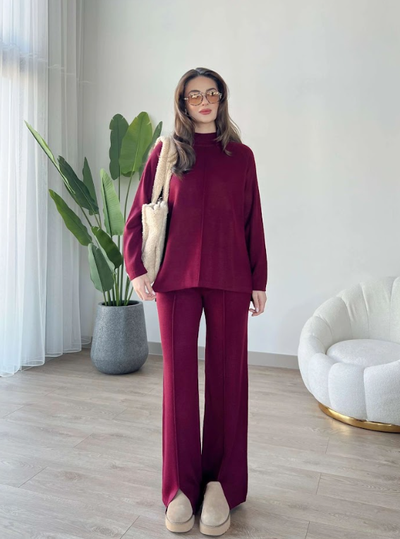 High-Neck Relaxed Knit Two-Piece Lounge Set