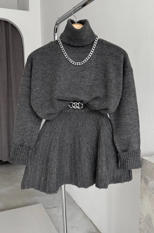 Turtleneck Knit Sweater and Skirt Set