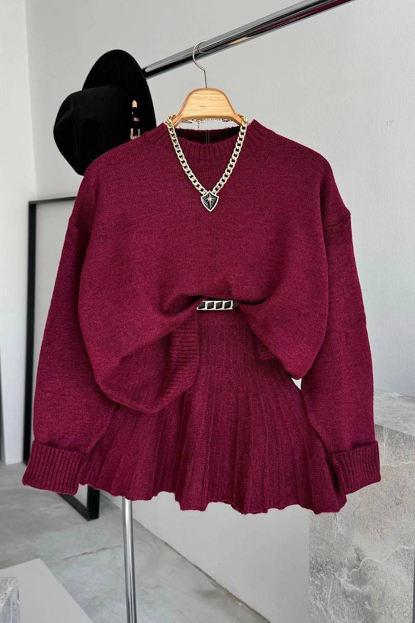 Oversized Sweater and Pleated Skirt Two-Piece Set