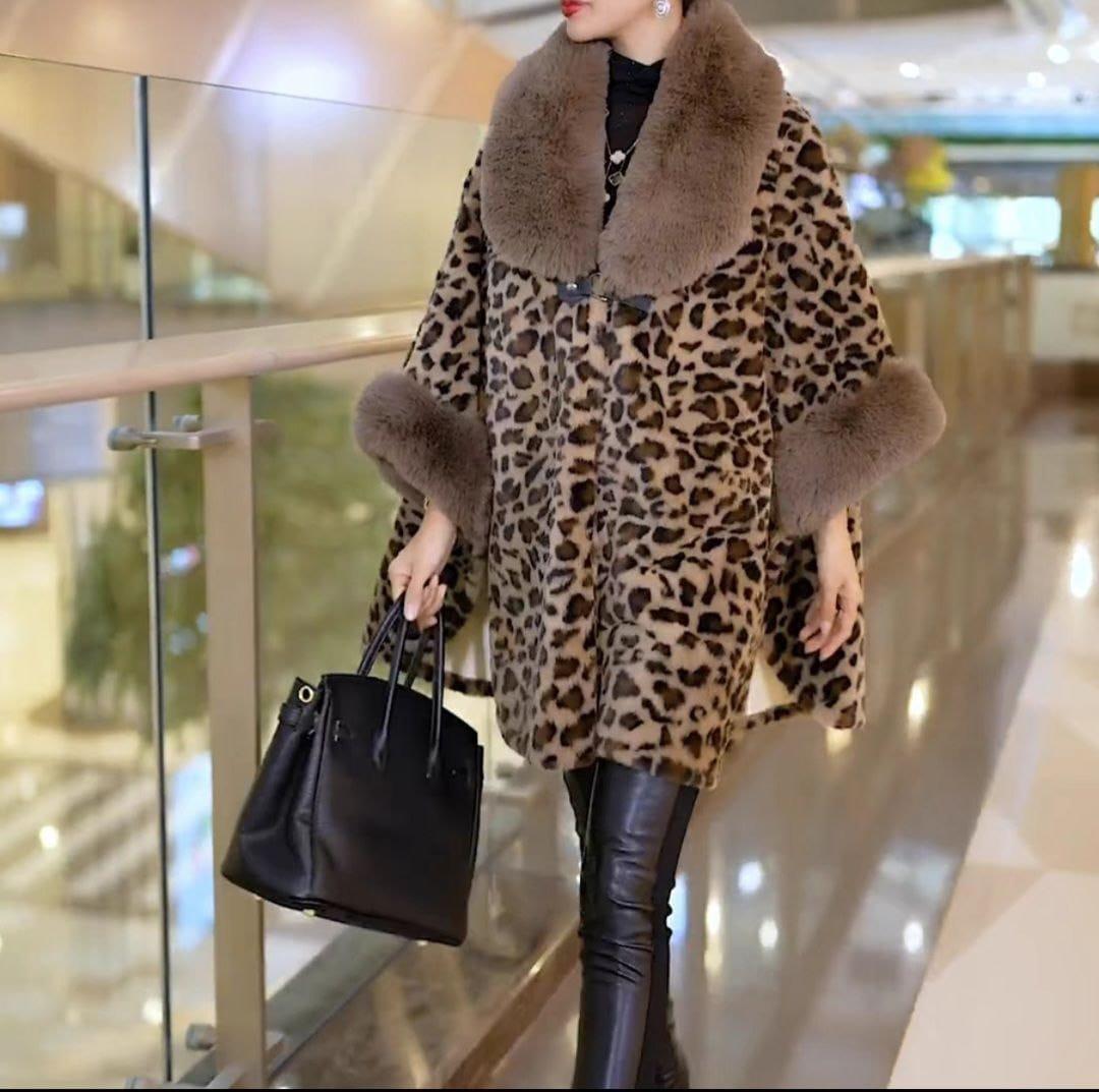 Faux Fur Leopard Cape Jacket