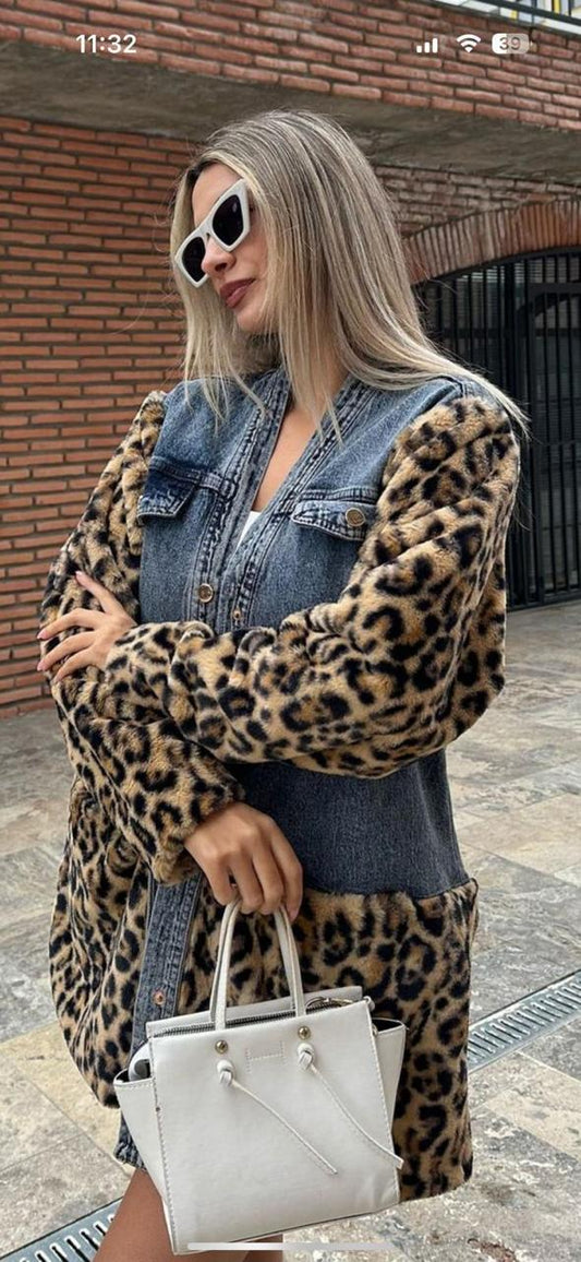 Leopard-Print Denim Jacket