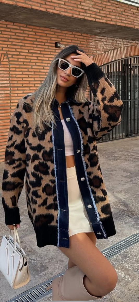 Leopard-Print Longline Cardigan