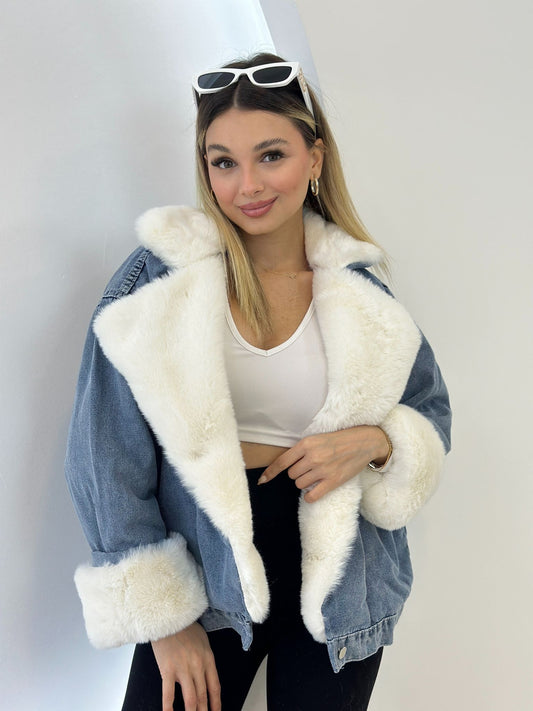 Faux Fur Lined Denim Jacket