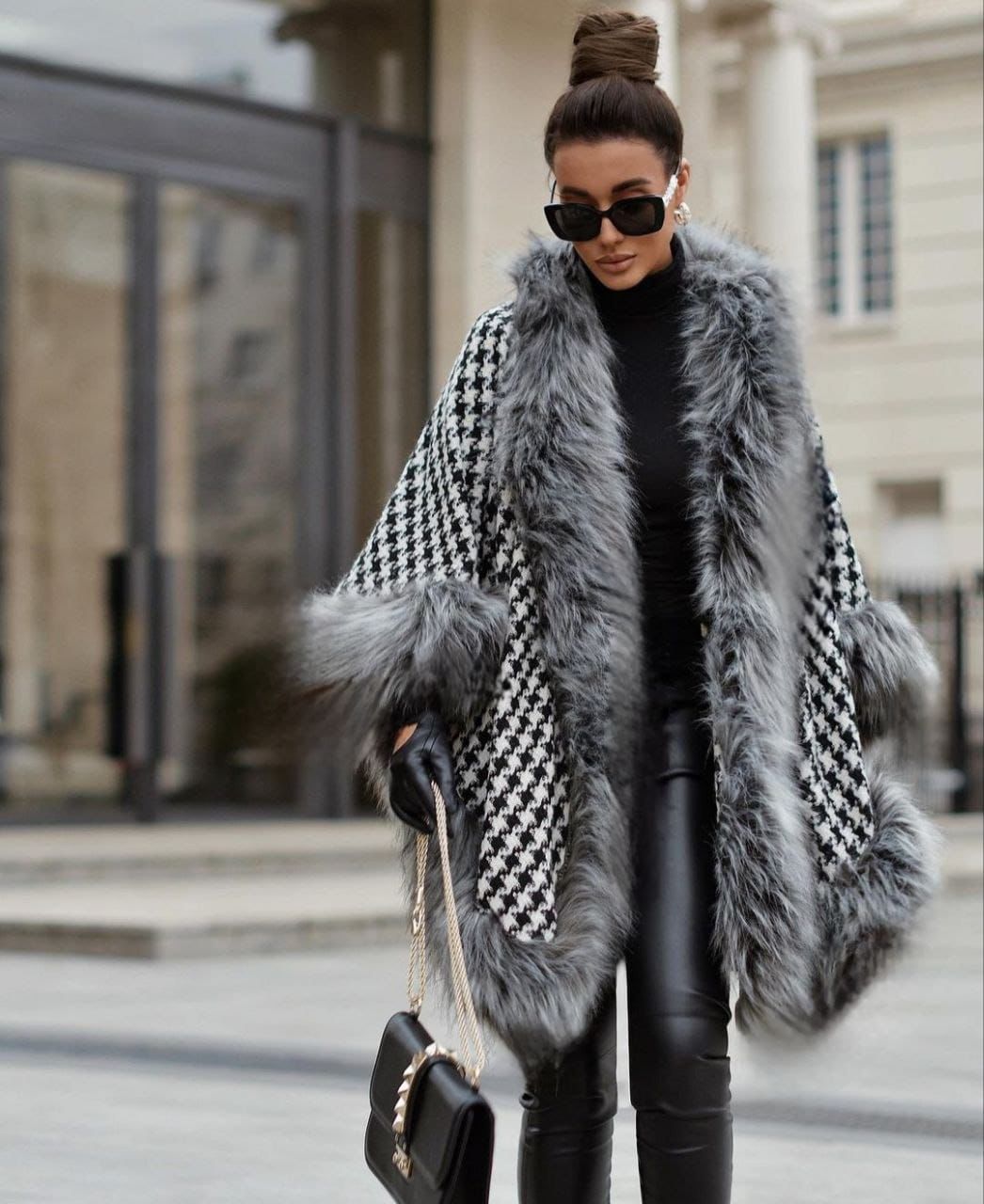 Faux Fur Trimmed Cape Coat