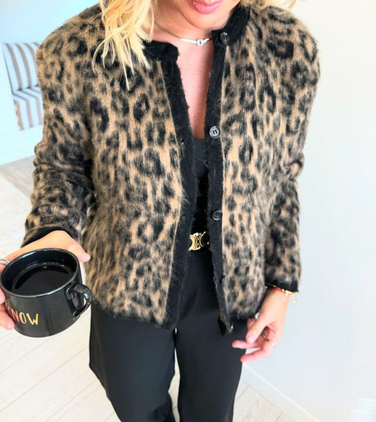 Leopard Print Fuzzy Knit Cardigan