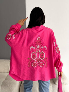 Embroidered Oversized Shirt Rose blouse