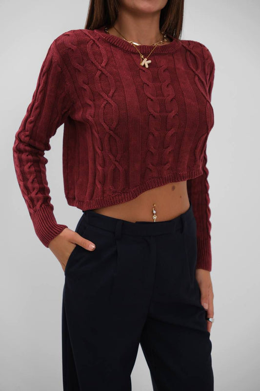 Cable Knit Cropped Sweater