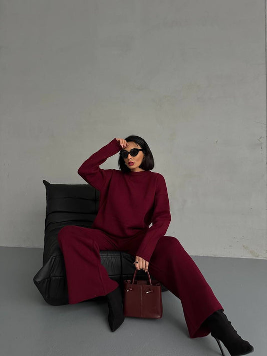 Minimalist Bordeaux Knitwear Co-Ord Set