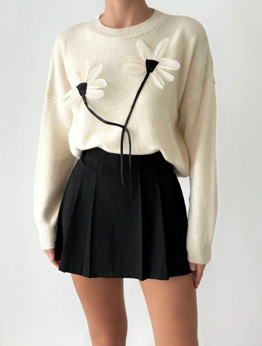 Daisy Embroidered Knit Sweater