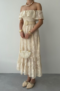 Dress Boho Off-Shoulder Embroidered Midi