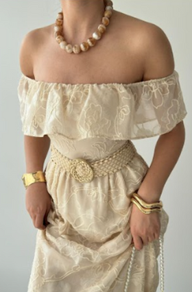 Dress Boho Off-Shoulder Embroidered Midi