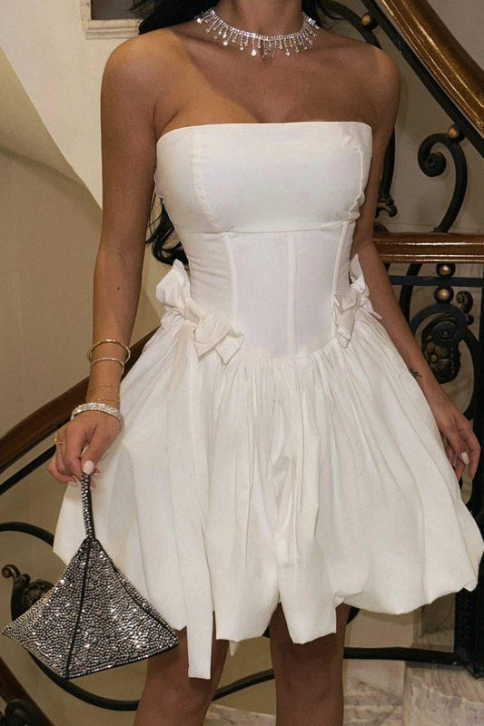 White Strapless Bow-Detailed Romper