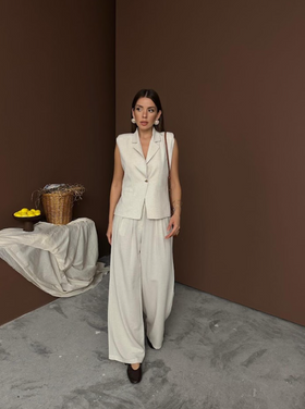 Blazer Sleeveless & Wide-Leg Trousers Co-Ord Set
