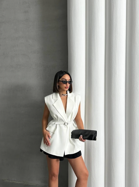 Blazer Belted Sleeveless Vest