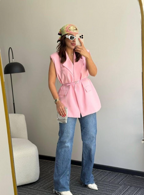 Blazer Belted Sleeveless Vest