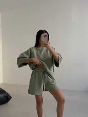 T-Shirt Oversized Lounge & Drawstring Shorts Set