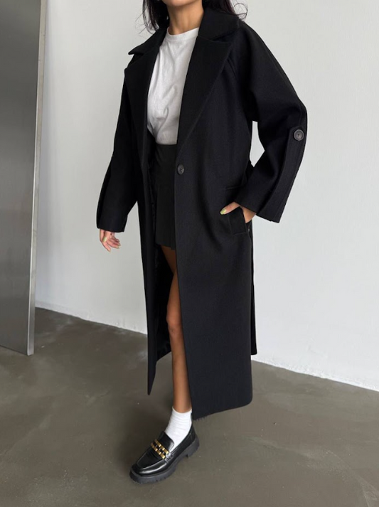 Elegant Belted Long Wool Coat