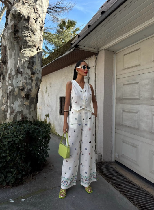 Embroidered Sleeveless Two-Piece Set