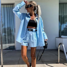 Shirt Oversize & High-Waisted Shorts Set woman clothes