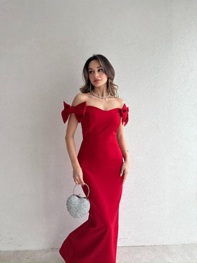 Dress Off-Shoulder Bow Detail Evening
