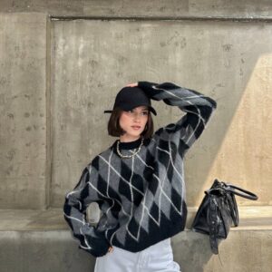 Vintage Argyle Oversized Knit Sweater