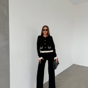 Ivory Contrast Knit Set