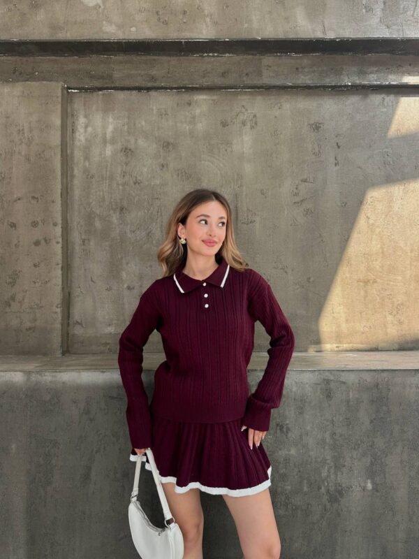 Ribbed Knit Polo Sweater & Skirt Set - Image 3