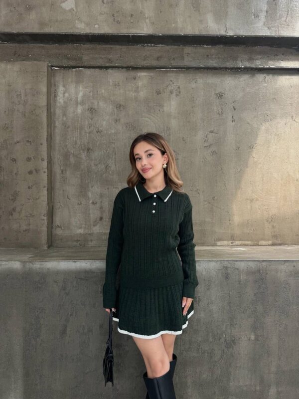 Ribbed Knit Polo Sweater & Skirt Set - Image 6