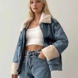Faux-Fur Lined Oversized Denim Jacket