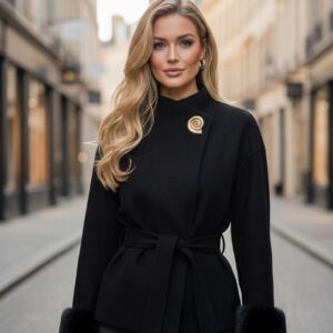 Fur-Cuff Belted Coat