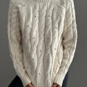 Embellished Cable-Knit Cozy Sweater