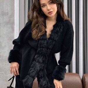 Luxe Faux Fur Trim Knit Cardigan