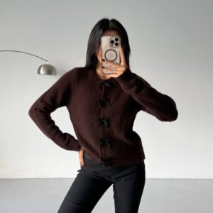 Trim Bow Closure Knit Cardigan