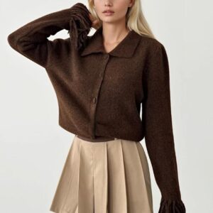 Fringe-Sleeve Button-Up Knit Cardigan