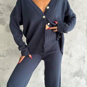 Ribbed Knit Button-Front Lounge Set